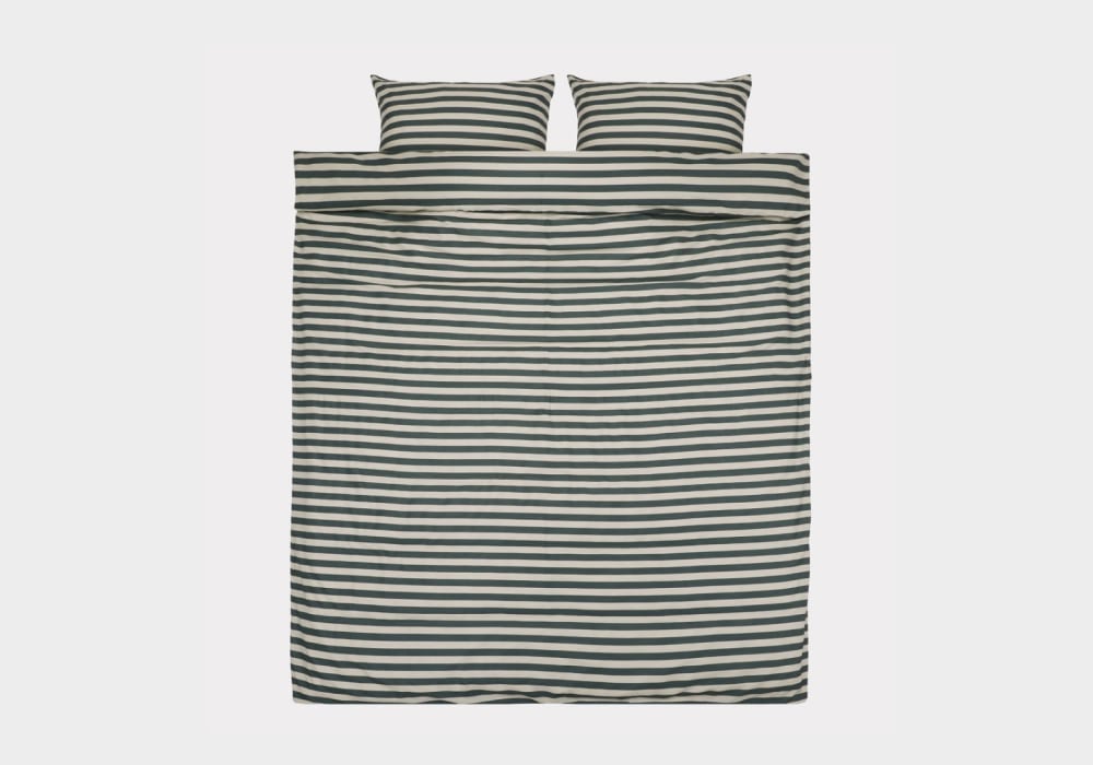 Bambus sengetøj grøn/beige strib 200×200